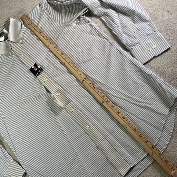 Chaps Dress Shirt Mens 16 32/33 Blue Stripe Wrinkle Free Oxford Long Sleeve FLAW - Picture 9 of 14